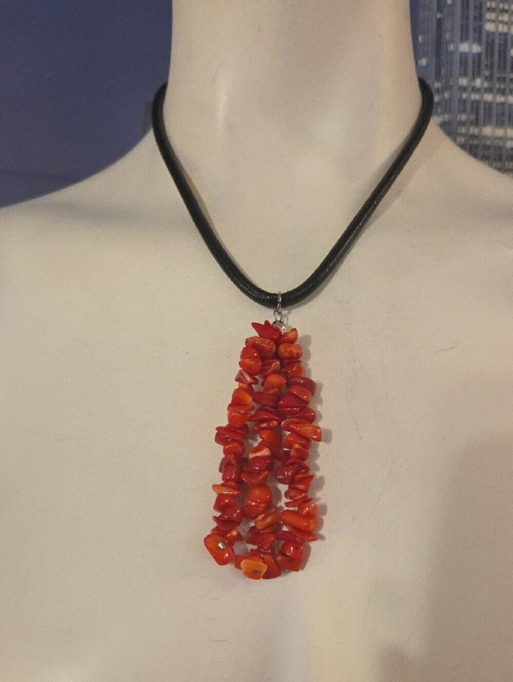 Red Cluster Pendant Necklace on Black Cord